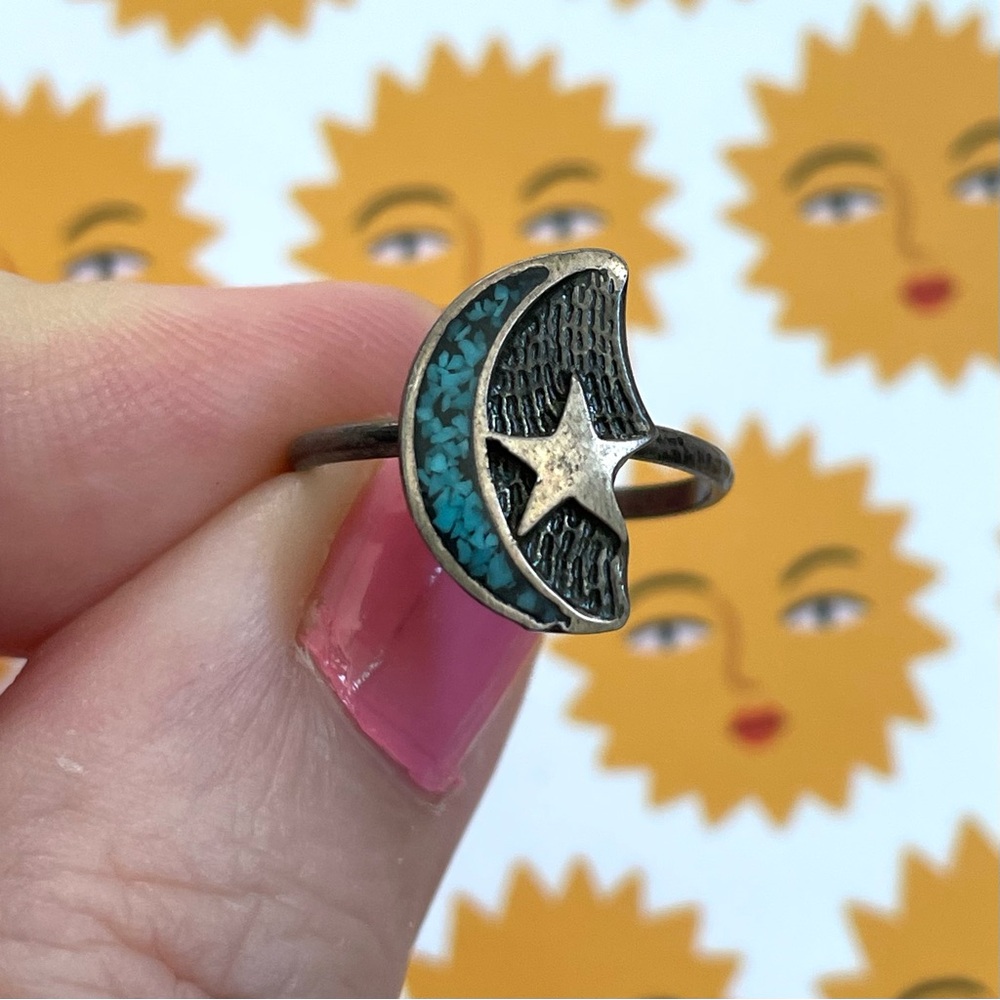 Vintage Turquoise Moon & Star Ring